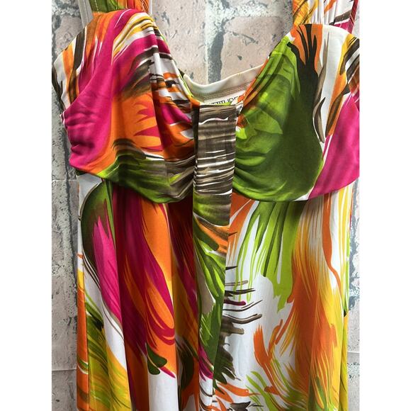 ATTITUDES by RENEE Women Round Neck Maxi MultiColor Abstract Floral Dress Size L - Picture 10 of 10